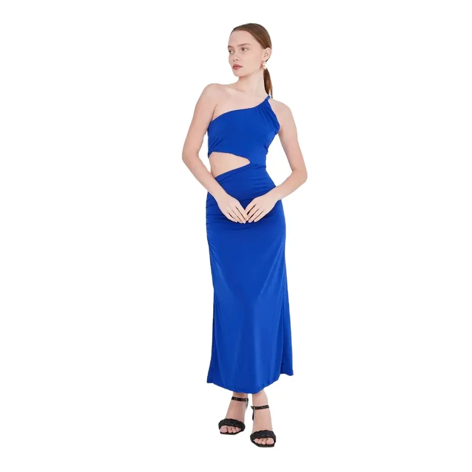 צבע כחול רצועת יחיד לנשים בד שמלת חול שמלת סנדי שמלת חול אלגנטית המתאימה לגוף בצורה מושלמת