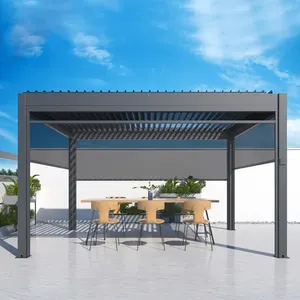 Gazebo-pérgola de techo automática para exteriores, accesorio con sensor de lluvia, de aluminio