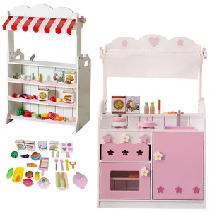 流行假装角色扮演粉色大烹饪女孩有趣的教育玩具木制厨房套装玩具