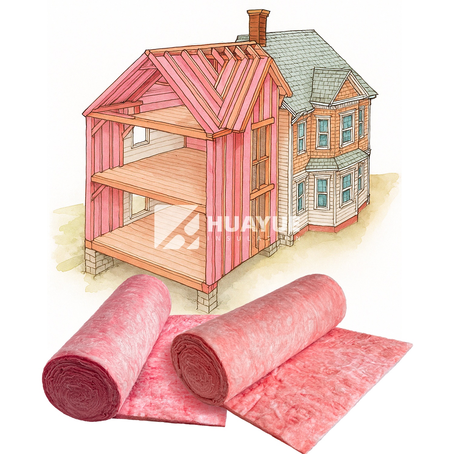 Cheap Price Fiberglass Products Building Material Pink Glass Wool Blanket