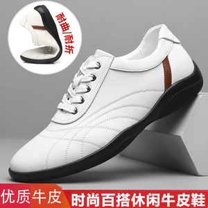 Chaussures bateau en cuir blanc pour hommes, à lacets avant, semelle souple confortable, style décontracté, origine Wenzhou - Product Image 5