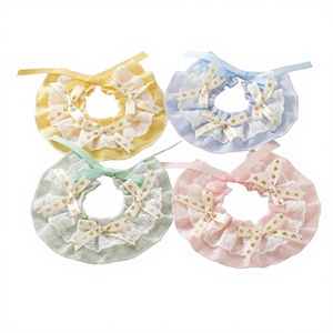 Collier-écharpe <span class=keywords><strong>pour</strong></span> animaux de compagnie en dentelle à carreaux pastel, avec nœud et volants, réglable à nouer, décoratif et mignon <span class=keywords><strong>pour</strong></span> chiens et chats, type <span class=keywords><strong>bandana</strong></span> - Product Image 1