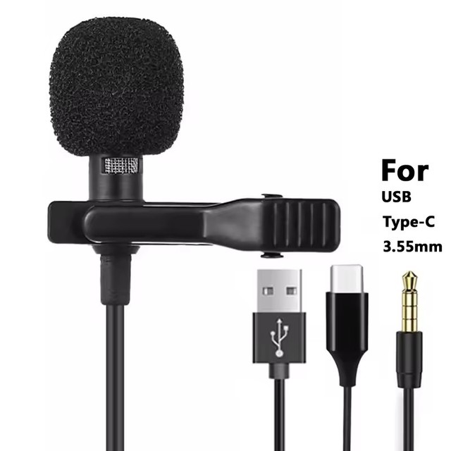 Portable 1.5m Lavalier Mini Microphone Condenser Clip-on Lapel Mic Wired USB 3.5mm Type-C Microfon for Phone for Mac Laptop PC