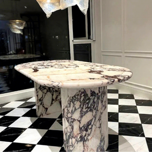 Juego de Comedor de Lujo Newstar, Muebles de Mármol Personalizados para Comedor, Mesa de Comedor Beige Calacatta Viola - Product Image 1