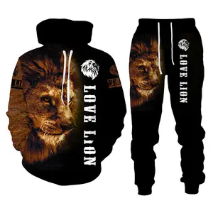 El Rey León 3D impreso algodón hombres sudaderas con capucha conjunto sudaderas chaqueta abrigo ropa deportiva chándal Chaquetas deportivas para hombres