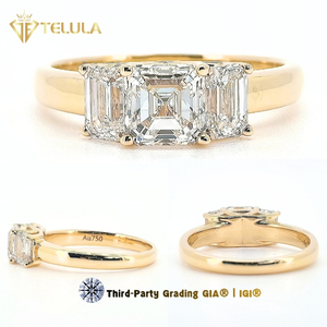 Anillo de Compromiso con Diamante Cultivado en Laboratorio Cuadrado Personalizado, Joyería de Diamante de Laboratorio de Tres Piedras, Anillo de Diamante Cultivado en Laboratorio de <span class=keywords><strong>18K</strong></span> - Product Image 1