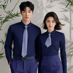 Unisex Long Sleeve Professional Shirt Solid Color Polyester Hotel Uniforms - Product Image 4