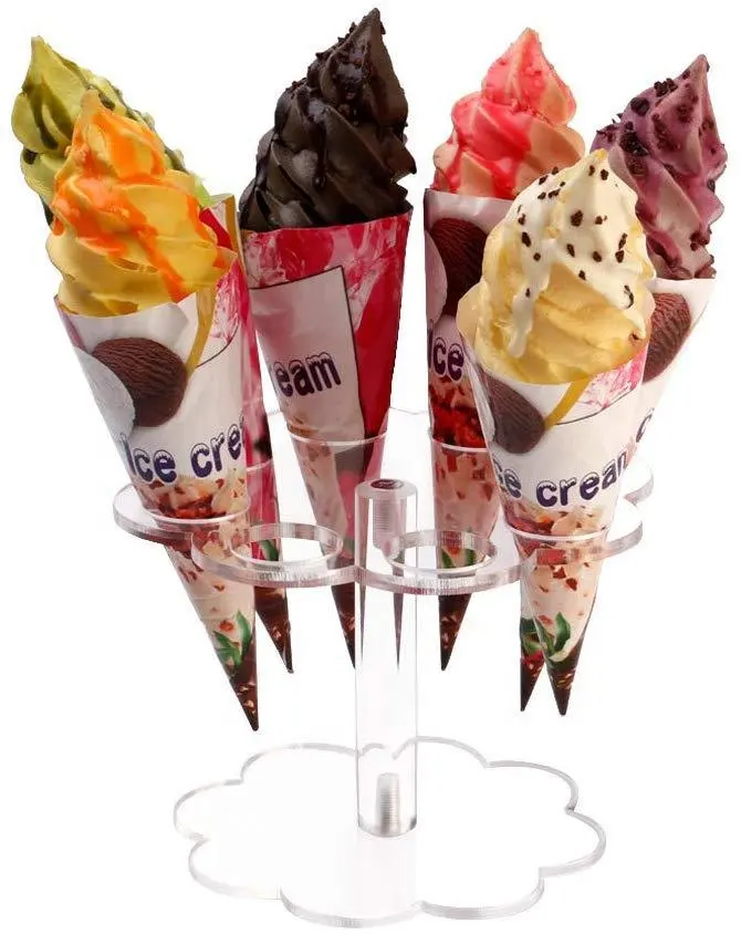 जन्मदिन के लिए क्लियर पार्टी डेकोरेशन ऐक्रेलिक मिनी आइसक्रीम कोन डिस्प्ले स्टैंड होल्डर