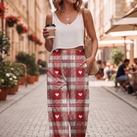 Pantalon d'été pour femmes, imprimé à carreaux, coupe droite, séchage rapide, respirant, en polyester, coupe régulière, décontracté