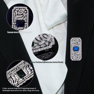 레트로 홀로 조각된 기하학적 사각형 디자인 브로치 여성용 라이트 럭셔리 브로치 주얼리 - Product Image 3