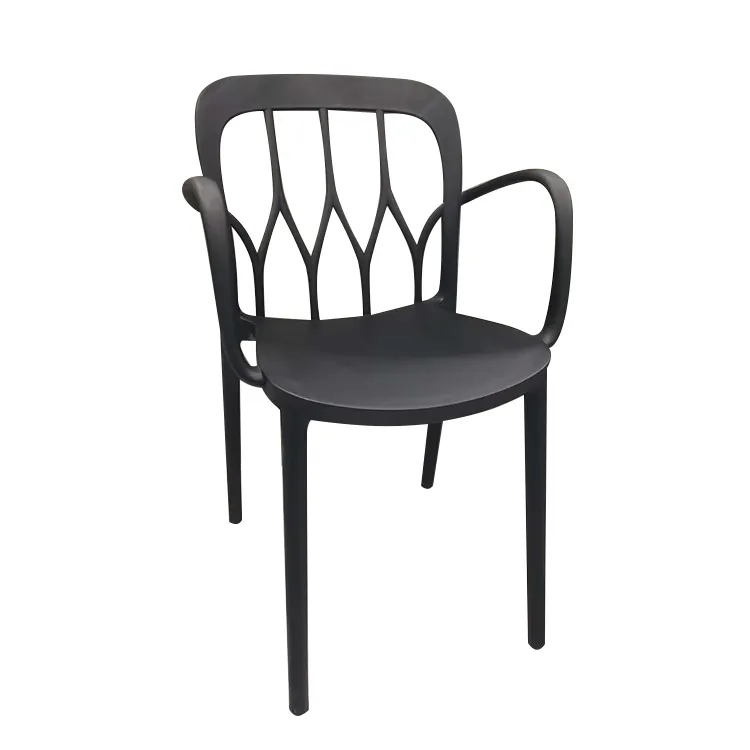 Home Furniture Modern Stackable Armrest Outdoor Black Plastic Dining Chairs