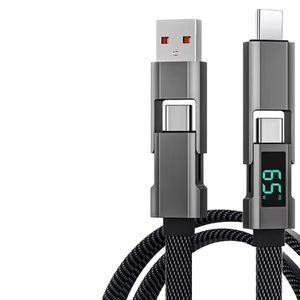 Câble de charge rapide 4-en-1 Type-C vers Type-C 65W 3A en ABS tressé plat avec affichage LED pour téléphone, <span class=keywords><strong>Mac</strong></span>, iPad, appareil photo - Product Image 5