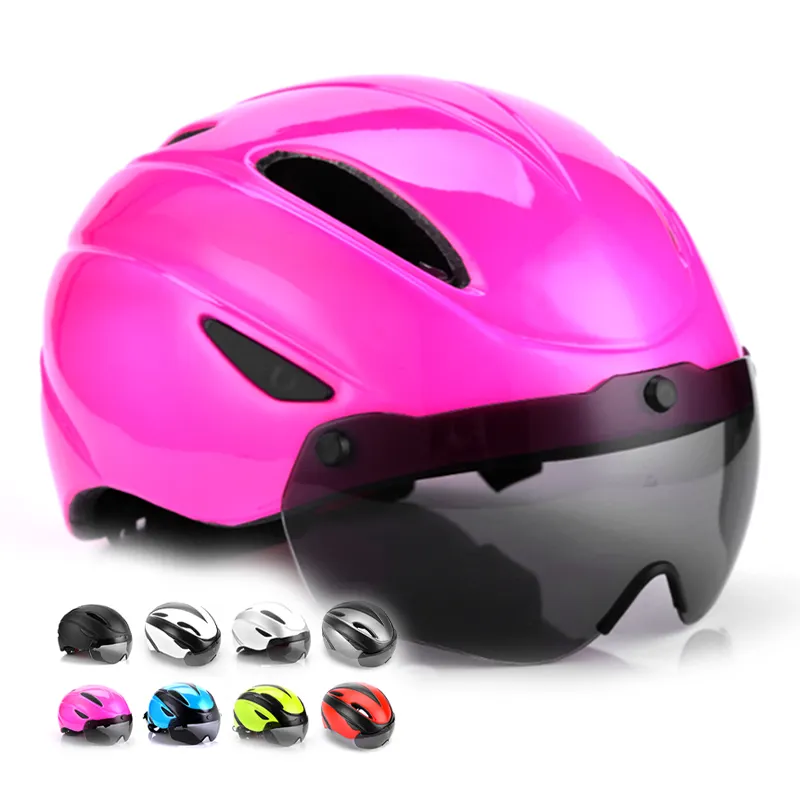 Helm sepeda, ultra ringan EPS bahan PC helm sepeda jalan bernapas kacamata keselamatan dengan LED perak Visor untuk bersepeda dan berkendara MTB