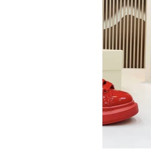 All Red Patent Leather Platform Sneakers, <b>Men</b>/Women Thick Sole <b>Skate</b> Shoes, Bright Red Casual Height Increasing Sneakers - Product Image 3