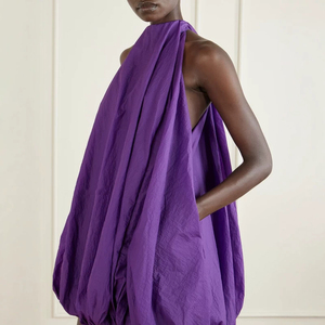 Vestido Morado Vintage Transpirable con Tirantes Finos y Hombros Descubiertos para Mujer, Estilo Chic Maduro, Sin Mangas, Mini Vestido con Cintura Natural - Product Image 3