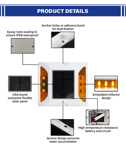 OEM Üretici Yüksek Parlaklıkta IP68 Flaşörlü Trafik İşaret Lambası Yansıtıcı Alüminyum LED Kedi Gözü Güneş Enerjili Yol Çivisi - Product Image 3