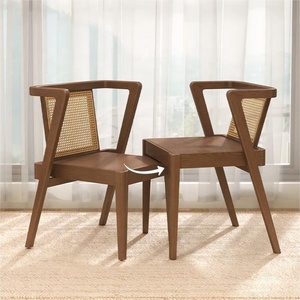 مجموعة طعام حديثة من الخشب الصلب البسيط ، كراسي خلفية منسوجة وطاولة لحانة المنزل أو أثاث المكاتب - Product Image 2