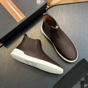 Bottes courtes de style anglais pour hommes, chaussures mi-hautes plates pour garçons, en velours coréen, en cuir véritable de luxe, à enfiler, toutes saisons - Product Image 2