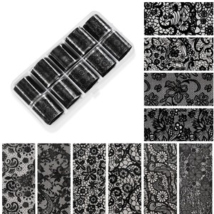 10 Rouleaux de Films de Transfert pour Ongles en Dentelle Noire et Blanche, Motifs Floraux Vintage, Autocollants de Transfert pour Nail Art, Films de Transfert DIY en Dentelle Creuse pour Ongles - Product Image 5