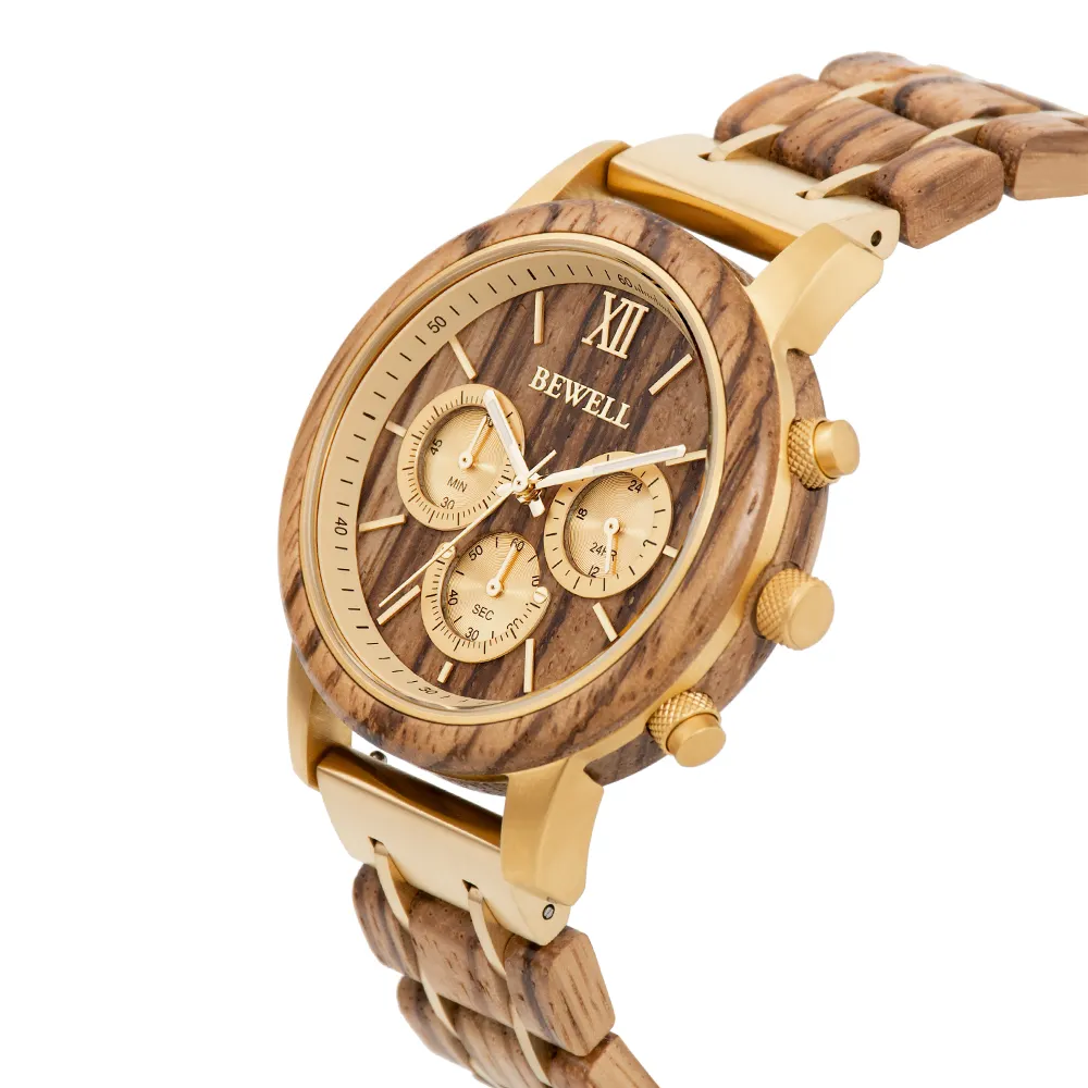 Custom logo stainless steel gold watch luxury watch band wood golden staineless steel watch