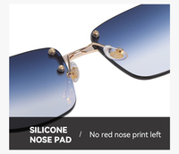Lunettes de soleil carrées avec protection UV400, verres PC à simple revêtement, monture métallique sans bordure, pour unisexe, usage extérieur et quotidien