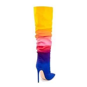 <span class=keywords><strong>Botines</strong></span> largos plisados hasta la rodilla con tacones altos ajustados estilo Stiletto de talla 47 coloridos para <span class=keywords><strong>mujer</strong></span> con punta en pico ESTILO OCCIDENTAL - Product Image 4