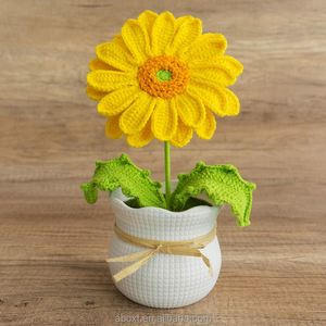 Decoración para Auto, Flor Artificial Tejida a Crochet, Maceta Grande con Girasol de Crochet - Product Image 4