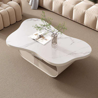 Table basse nuage moderne et polyvalente, blanc pur, design épuré, combinaison meuble TV et table à thé, en pierre frittée, pour salon et hôtel
