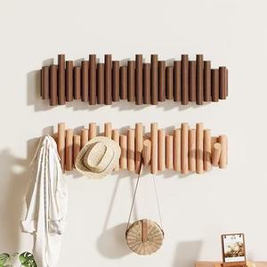 Solid wood piano key coat rack, entryway coat rack, bedroom wall-mounted clothes <b>hooks</b>, no drilling required. - Product Image 1
