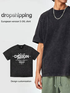 En gros recadrée Boxy imprimé coton surdimensionné 230g main en détresse Style blanc femmes hommes Vintage lavage <span class=keywords><strong>T-Shirt</strong></span> <span class=keywords><strong>T-Shirt</strong></span> - Product Image 2