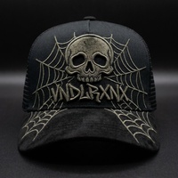 Casquette trucker vintage à 5 panneaux avec broderie High Crown, devant en mousse et dos en maille, style West Coast Chicano Urban Streetwear, vente en gros