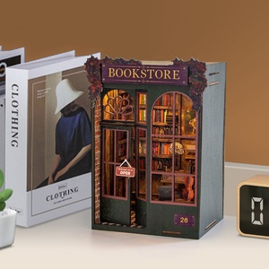Kit de Rincón de libros de biblioteca DIY 3D rompecabezas de <span class=keywords><strong>madera</strong></span> sujetalibros con luz LED casa de muñecas <span class=keywords><strong>en</strong></span> miniatura letrero de pared artesanías de <span class=keywords><strong>madera</strong></span> y cajas de <span class=keywords><strong>madera</strong></span> - Product Image 4