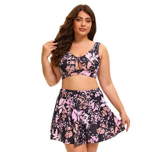 Traje de baño de Fitness transpirable respetuoso con el medio ambiente para mujer europea americana elegante patrón sólido estampado recortado diseño de espalda Sexy Plus - Product Image 1