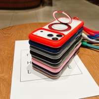 Coque de téléphone transparente avec cordon et support, coque arrière antichoc pour iPhone 12/13/14/15/16/17 Plus Pro Max