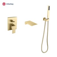 Robinet de baignoire mural moderne à double poignée en laiton brossé doré avec design à débit doux pour salles de bain d'hôtels et d'appartements