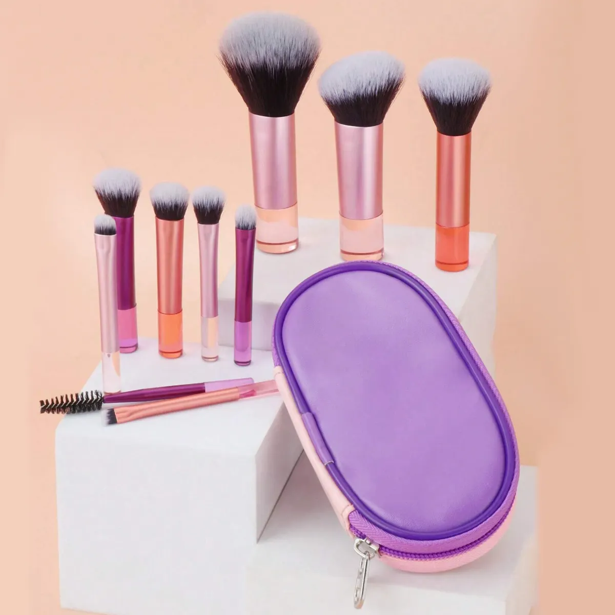 2024 Hot selling 10pcs Multi-color Short Handle Make Up Tools Private Label Cosmetic Brush Kit Makeup Brush Set With Bag