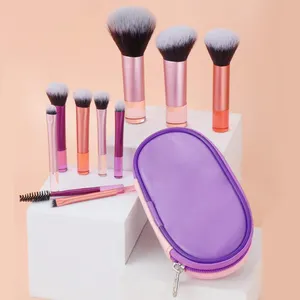 2024 vente chaude 10 pièces multicolore manche court outils de maquillage marque privée Kit de pinceaux cosmétiques ensemble de pinceaux de maquillage avec sac