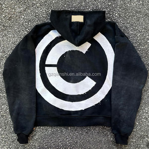 Sweat à capuche zippé Y2K noir en molleton French Terry, style streetwear, effet délavé, broderie, patchwork en coton, personnalisable - Product Image 2