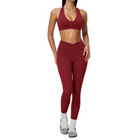 Ensemble soutien-gorge de sport haute performance et leggings à bretelles croisées pour femme - Séchage rapide, couche de base pour la course, motif uni, Spandex/Nylon
