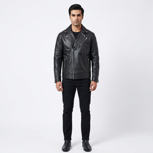 Chaqueta de Cuero de Cordero Genuino Negra para Hombre de Alta Calidad, Diseño Moderno para Pakistán - Product Image 1