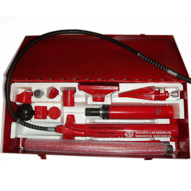 Auto Body Frame Repair Kit In Steel Case HUTZ 10 Ton Vehicle Equipment Porta Power PP10P01M PP10P02M Hydraulic Repair Ram Jack