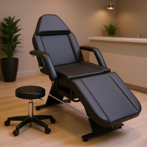 Fauteuil de salon hydraulique multi-usage avec appui-tête intégré et deux plateaux pour les massages faciaux et les tatouages - Product Image 2