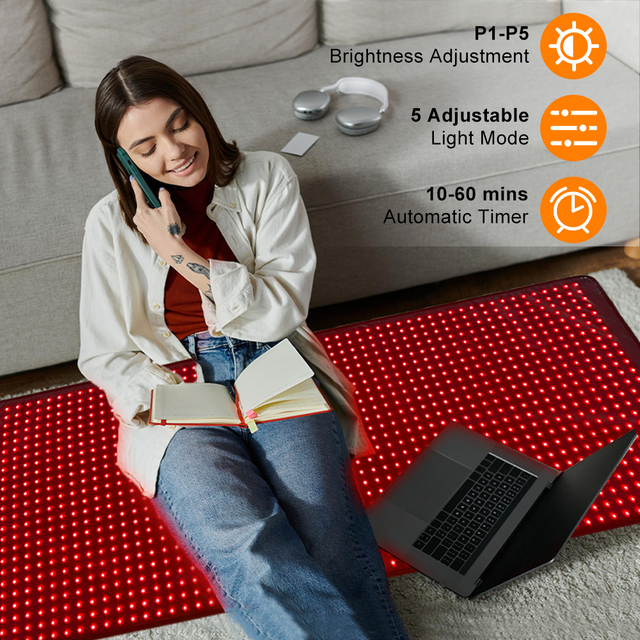 Full Body Red Light Therapy Mat 660nm 850nm NIR Infrared Light Therapy Blanket for Pain Relief Muscle Recovery Sleep Improvement