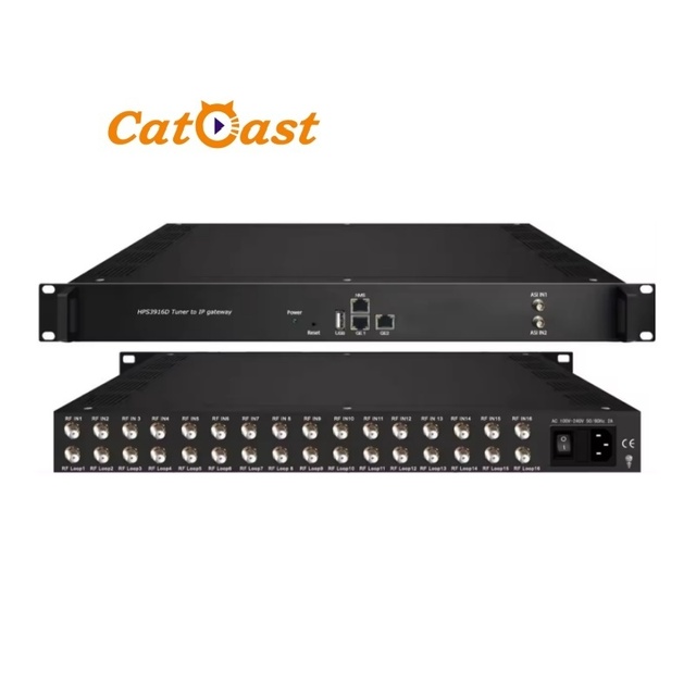 16 FTA DVB-C DVB-S2 DVB-T ATSC Tuner to IP Gateway with 512 SPTS and 16 MPTS for Gateway