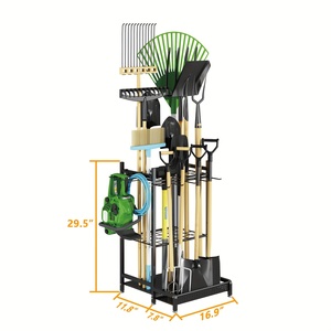 Rak Penyimpanan Peralatan Taman dari Logam dengan Pengait, Rak Penyimpanan untuk Alat Berpegangan Panjang dan Garu, Rak Kokoh dan Kuat - Product Image 3