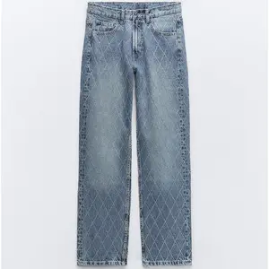 Jeans ketat wanita seksi kualitas tinggi 2024 Jeans desain kustom Jeans pinggang tinggi katun celana Jeans lurus Tinggi