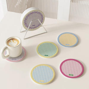 Ins Design moderne boue <span class=keywords><strong>de</strong></span> diatomée ronde vérifier dur café thé caboteur isolation thermique bureau antidérapant absorbant réutilisable napperon - Product Image 2