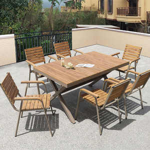 Metal <span class=keywords><strong>barato</strong></span> <span class=keywords><strong>4</strong></span>/6 ventas Base almacén Asiento Moderno fábrica Restaurante al aire libre Juego de <span class=keywords><strong>comedor</strong></span> de madera - Product Image 2