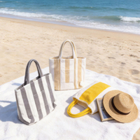 100% Cotton Gray and White Stripes Towel and Bag Combo Beach Towel Portable Large Capacity Customizable Stripe Beach Towel
