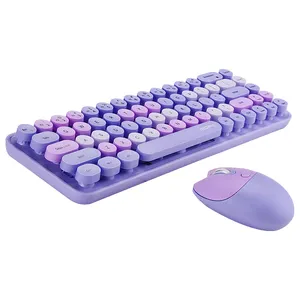 Set Kombo dan Mouse nirkabel 2.4G Keyboard mesin tik pabrik OEM kunci warna campuran Mini